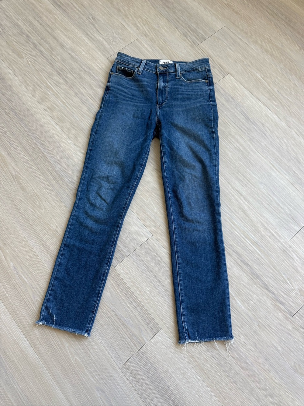 PAIGE Dark Blue Skinny Jeans with Frayed Hem
